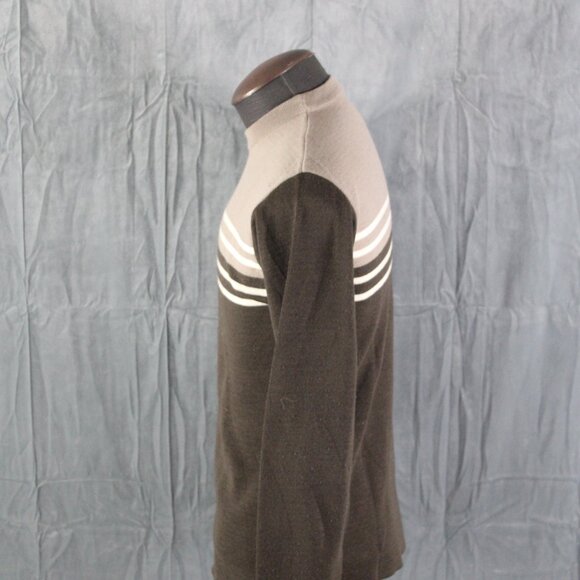 Vintage Sweater - 3 Stipe Brown by Renoir Wool Blend - Men's Small - Picture 2 of 6